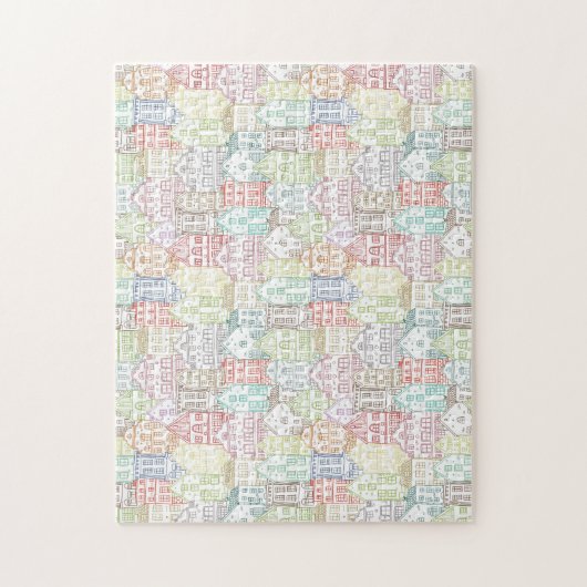 Farbenfrohe Häuser, die ein Kunstmuster aufweisen Puzzle (Vertikal)