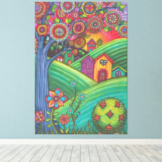 Farbenfrohe Häuser Kunst Leinwanddruck (Insitu (Holzboden))