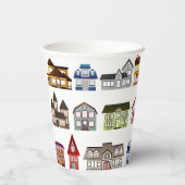 Farbenfrohe Häuser Open House Erwärmung Pappbecher (Rückseite)