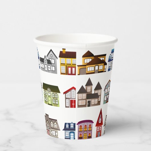 Farbenfrohe Häuser Open House Erwärmung Pappbecher (Rechts)