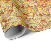 Farbenfrohe Häuser Vintages Stadtmuster Geschenkpapier (Rolleneckpunkt)