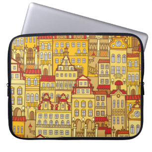 Farbenfrohe Häuser Vintages Stadtmuster Laptopschutzhülle