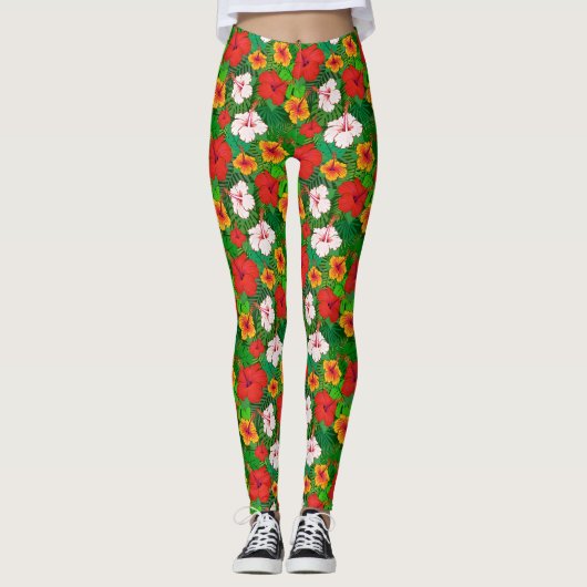 Farbenfrohe hawaiianische Blume für tropischen Hib Leggings (Vorderseite)