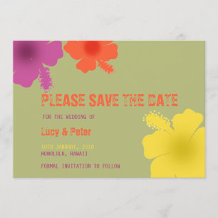 Farbenfrohe hawaiianische Hibisken Hochzeit retten Save The Date