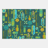 Farbenfrohe Hawaiianische Tiki und Fische Geschenkpapier Set (Vorderseite)