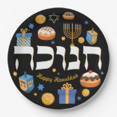 Farbenfrohe hebräische Hanukkah Dreidel Menorah & Pappteller (Vorderseite)