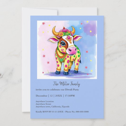 Farbenfrohe, heilige Diwali-Kühe in festlichen Ver (Vorderseite)