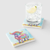 Farbenfrohe, heilige Diwali-Kühe in festlichen Ver Steinuntersetzer (Seitenansicht)