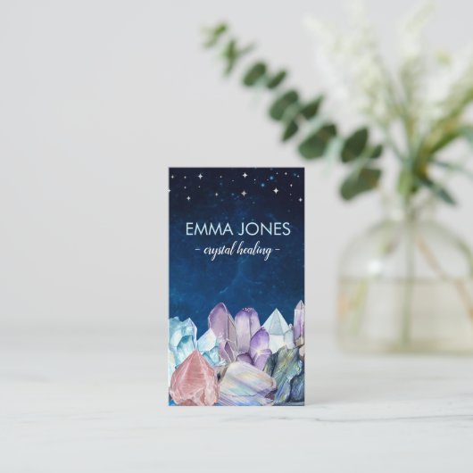 Farbenfrohe Heilkristalle Cluster-Visitenkarte Visitenkarte (Stehend Vorderseite)
