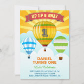 Farbenfrohe Heißluftballon Erster Geburtstag Einla Einladung (Vorderseite)