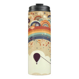 Farbenfrohe Heißluftballon und Regenbogen Thermosbecher