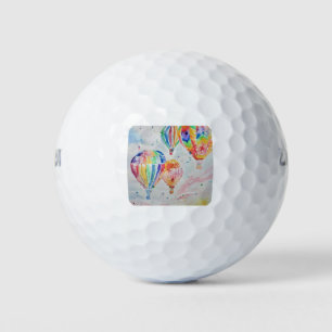 Farbenfrohe Heißluftballon Wasserfarben Design Golfball