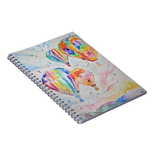 Farbenfrohe Heißluftballon Wasserfarben Design Notizblock (Rechte Seite)