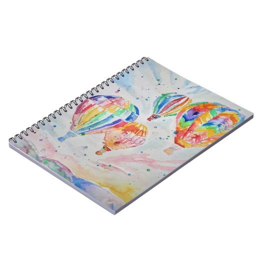 Farbenfrohe Heißluftballon Wasserfarben Design Notizblock (Linke Seite)