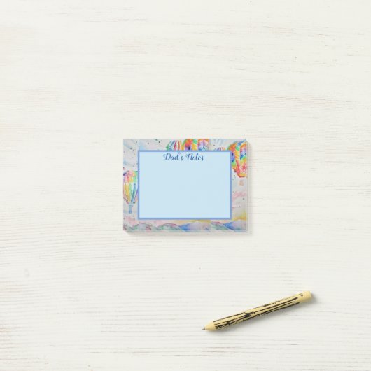 Farbenfrohe Heißluftballon Wasserfarben Design Post-it Klebezettel (Auf Schreibtisch)