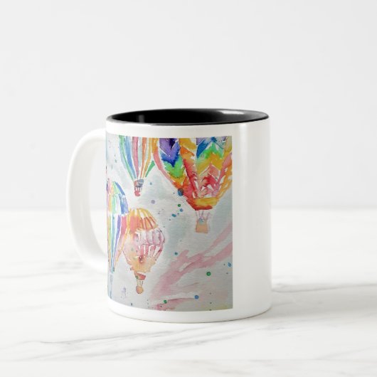Farbenfrohe Heißluftballon Wasserfarben Design Zweifarbige Tasse (Vorderseite Links)