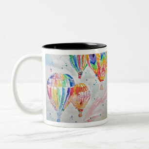 Farbenfrohe Heißluftballon Wasserfarben Design Zweifarbige Tasse