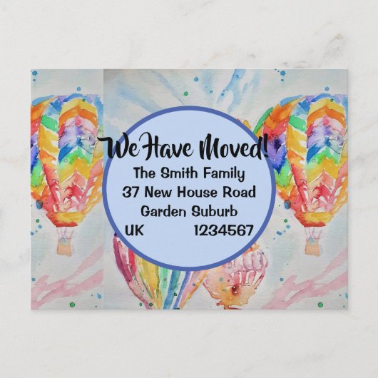Farbenfrohe Heißluftballons Neue Adresse Postkarte (Vorderseite)