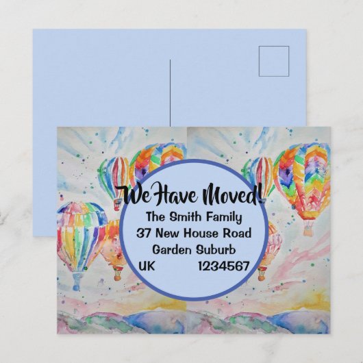 Farbenfrohe Heißluftballons Neue Adresse Postkarte (Vorne/Hinten)