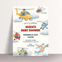 Farbenfrohe Helikopter-Babydusche Einladung
