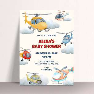 Farbenfrohe Helikopter-Babydusche Einladung