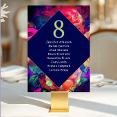 Farbenfrohe helle Blume Hochzeitssitze Tischnummer