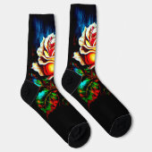 Farbenfrohe, helle Fantasie Rose Blume Socken (Rechts)