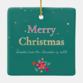 Farbenfrohe helle Foto Frohe Weihnachten Keramikornament (Rückseite)