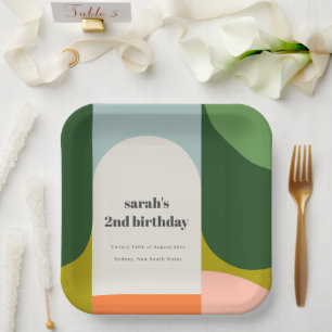 Farbenfrohe helle Groovy Retro Arche jedes Alter G Pappteller