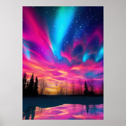 Farbenfrohe, helle Nordlichtmauer Poster (Vorne)