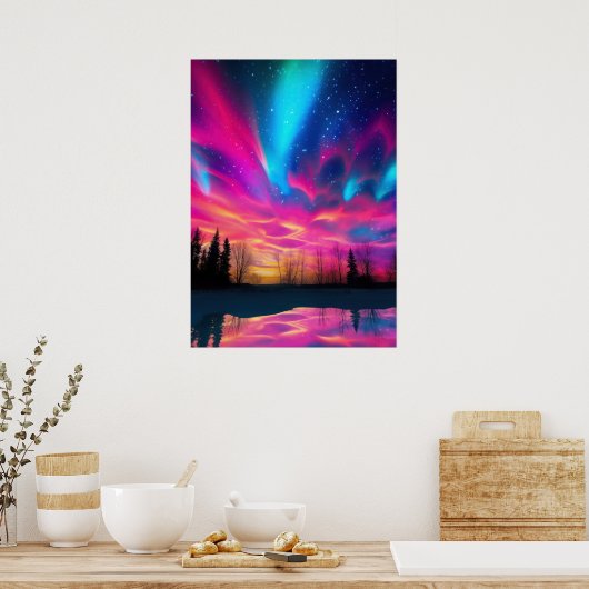 Farbenfrohe, helle Nordlichtmauer Poster (Küche)