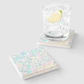 Farbenfrohe helle Pastel Groovy Boho Abstrakter Ma Steinuntersetzer (Seitenansicht)