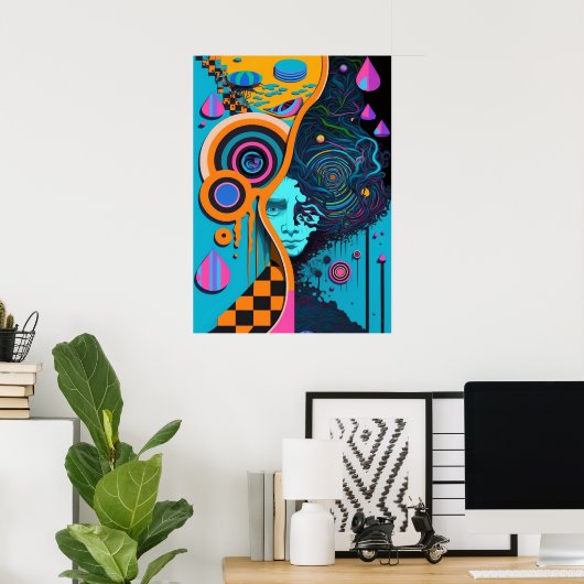 Farbenfrohe Helle Psychedelic Abstrakt Wall Print Poster (Heimbüro)