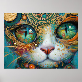 Farbenfrohe Helle Psychedelic Cat Face Wall Print Poster
