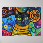 Farbenfrohe, helle Psychedelic Cat Wall Print Post Poster (Vorne)