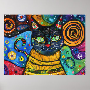Farbenfrohe, helle Psychedelic Cat Wall Print Post Poster
