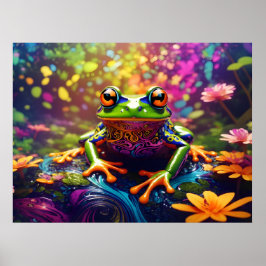Farbenfrohe, helle Psychedelic Frosch Wall Print P Poster