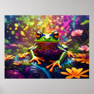 Farbenfrohe, helle Psychedelic Frosch Wall Print P Poster