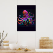 Farbenfrohe helle Psychedelic Octopus Meereswelt P Poster (Küche)