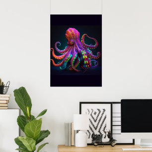 Farbenfrohe helle Psychedelic Octopus Meereswelt P Poster