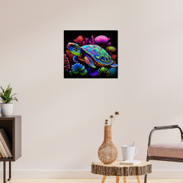 Farbenfrohe, helle Psychedelic Sea Turtle Wall Pri Poster