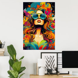 Farbenfrohe Helle Psychedelic Trippy Lady Wall Pri Poster
