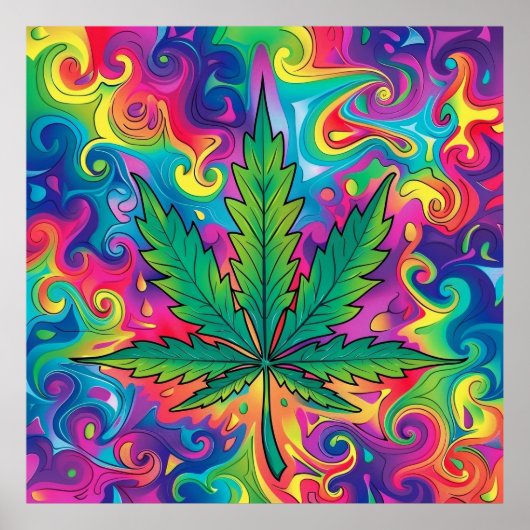 Farbenfrohe Helle Psychedelic Weed Wall Print Poster (Vorne)