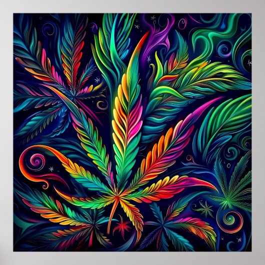 Farbenfrohe Helle Psychedelic Weed Wall Print Poster (Vorne)