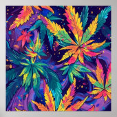 Farbenfrohe Helle Psychedelic Weed Wall Print Poster (Vorne)