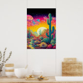 Farbenfrohe helle Psychedelic Wüstenszene Print Poster (Küche)