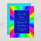 Farbenfrohe, helle Rainbow-Hochzeit retten das Dat Ankündigungspostkarte (Vorne/Hinten)