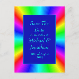 Farbenfrohe, helle Rainbow-Hochzeit retten das Dat Ankündigungspostkarte