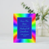 Farbenfrohe, helle Rainbow-Hochzeit retten das Dat Ankündigungspostkarte (Stehend Vorderseite)
