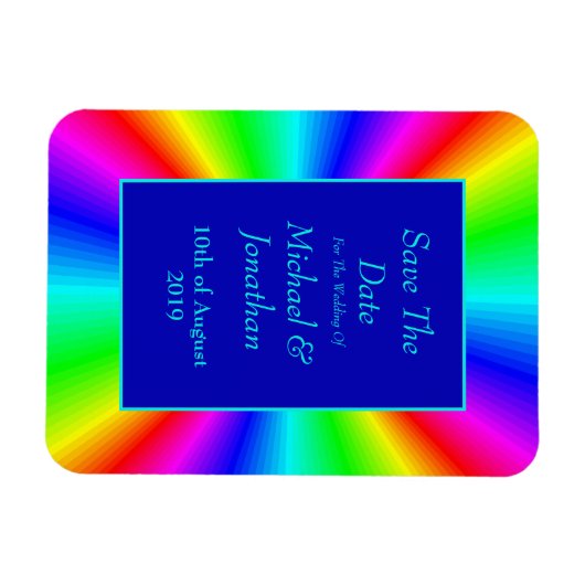 Farbenfrohe, helle Rainbow-Hochzeit retten das Dat Magnet (Horizontal)